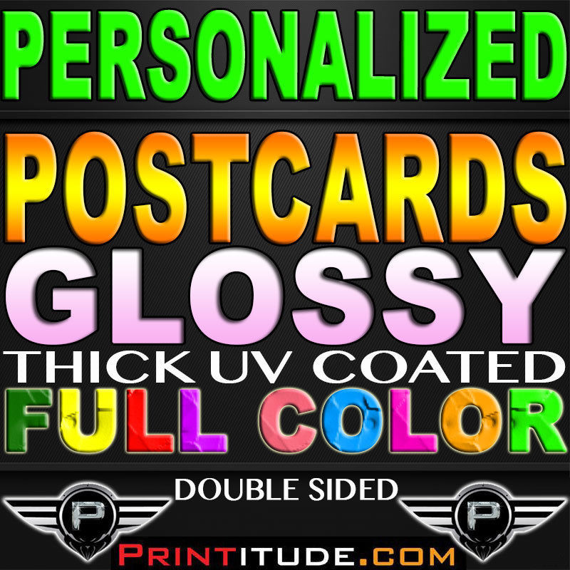 1000 PERSONALIZED 4"x3" 14pt POSTCARDS Full Color GLOSSY 3X4 2 Side 4x3 custom