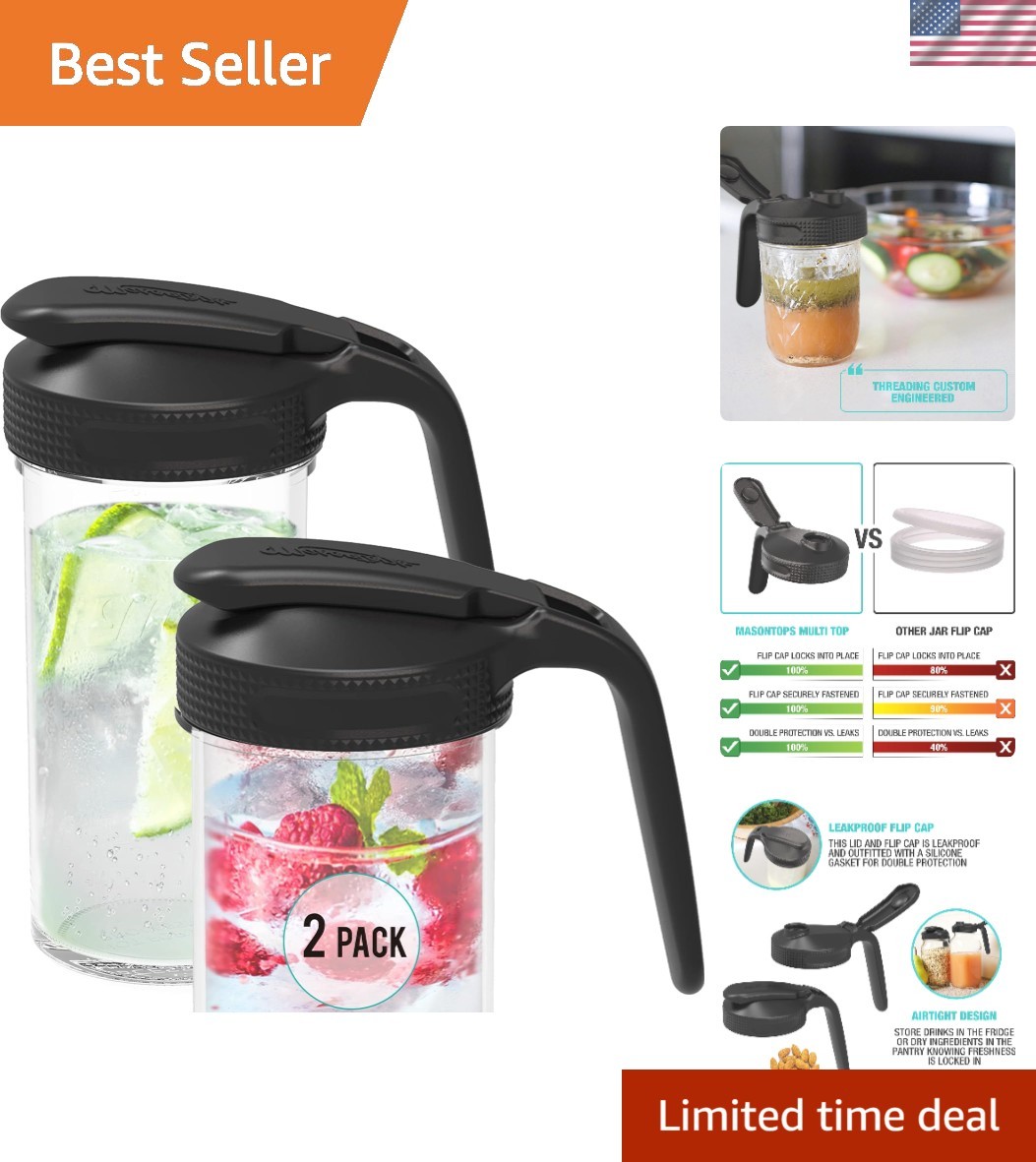 Multi Pour Top Mason Jar Lid with Handle - Wide Mouth Mason Jar Pour Spout Li...