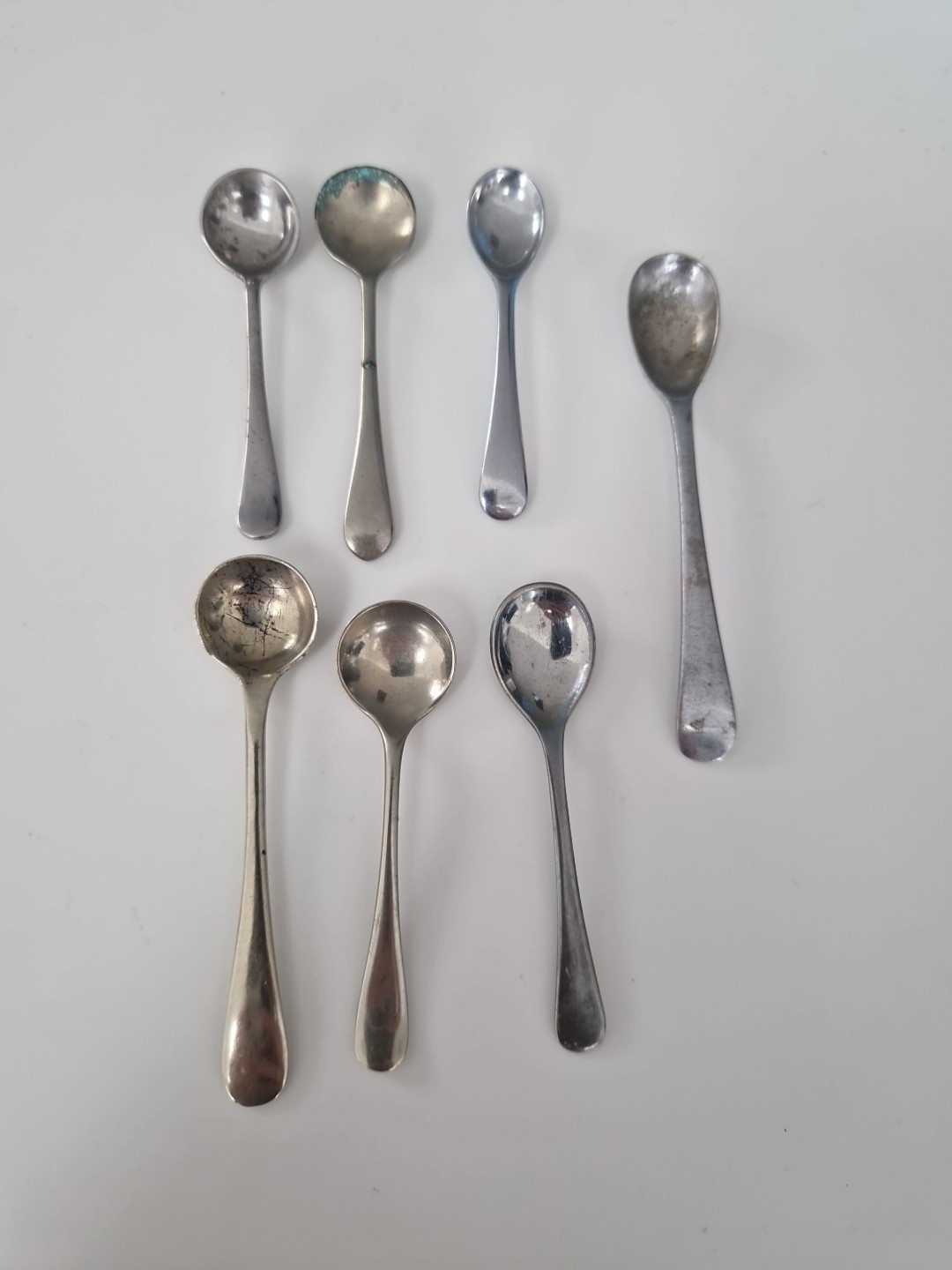7 X Vintage Silver Plate / Stainless Salt / Mustard  Condiment Spoons 