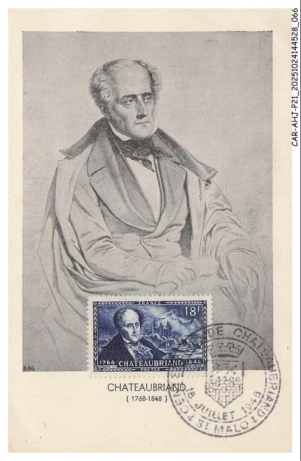 CAR-AHJP21-1086-CARD-MAXIMUN - Vicomte De Chateaubriand - 1948