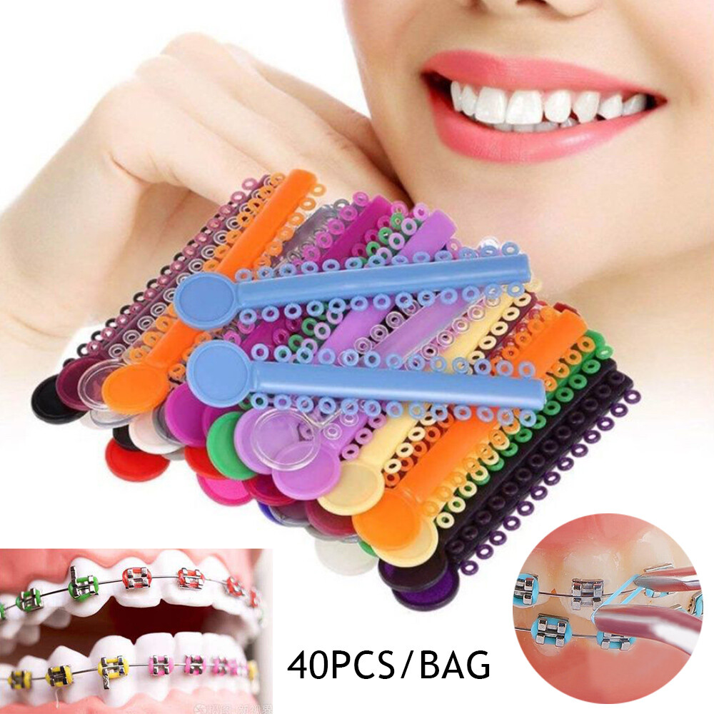 40Pcs Dental Orthodontic Ligature Ties Braces O-Rings for Braces Multi Color   ∂