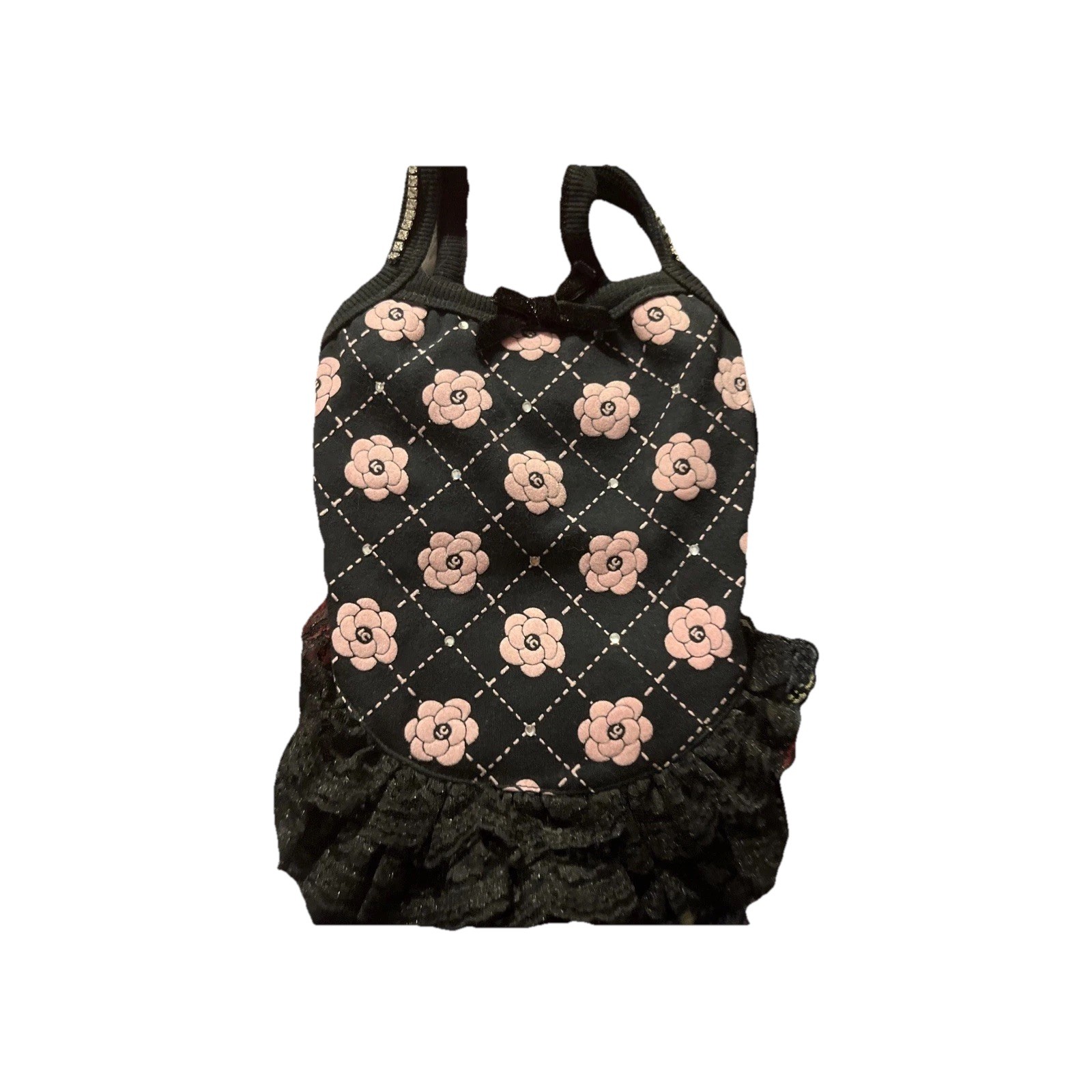 Designer Le Chien Dress Top Puppy Dog Cat Small Beaded Flowers Roses