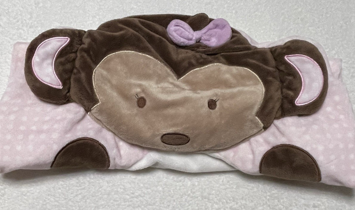 Cocalo Pink Changing Pad Cover Monkey Polka Dot Plushy Purple Bow Girl