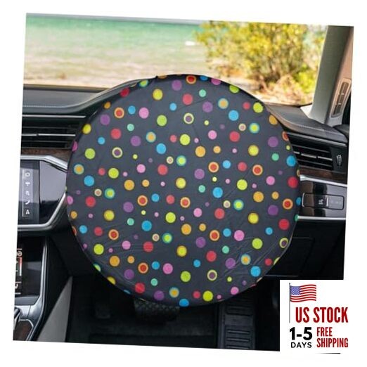 Car Steering Wheel Cover Sun Shade, 18 Inch Anti-Heat Sunshade Colorful Dot