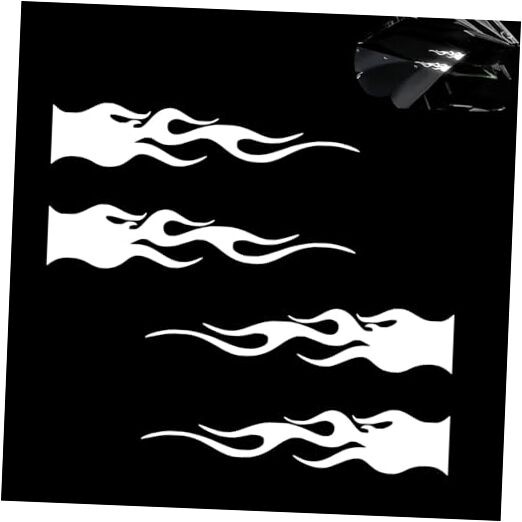 Flame Reflective Stickers, Cool Scratch Cover Decor Decal for Car 4 PCS White