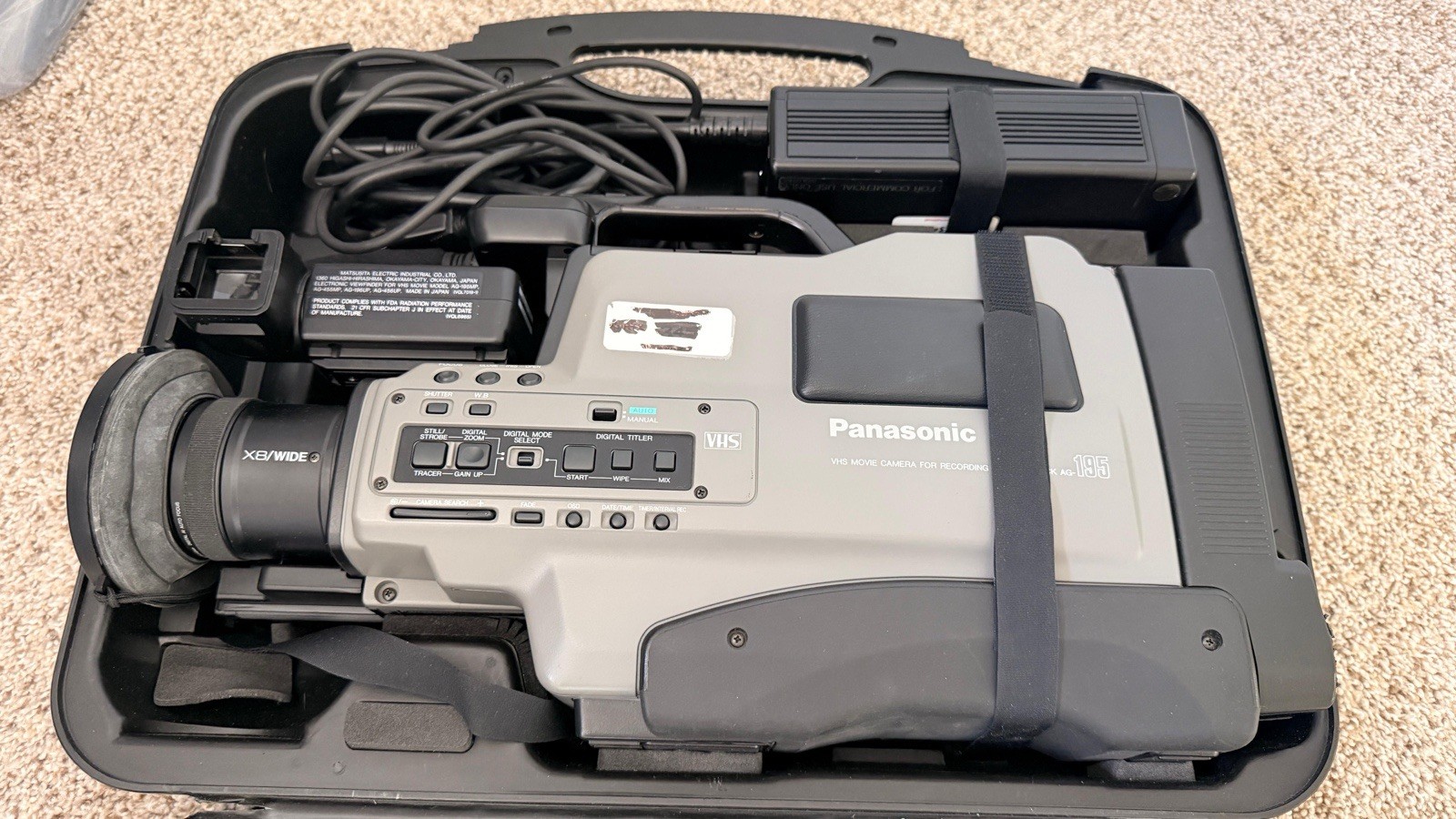 Panasonic AG-195 Pro VHS Camcorder Viewfinder w/case Powers On Untested W/tape