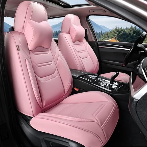 Pink Car Seat Covers Breathable Leather Automotive Front Front Pair Cute Pink