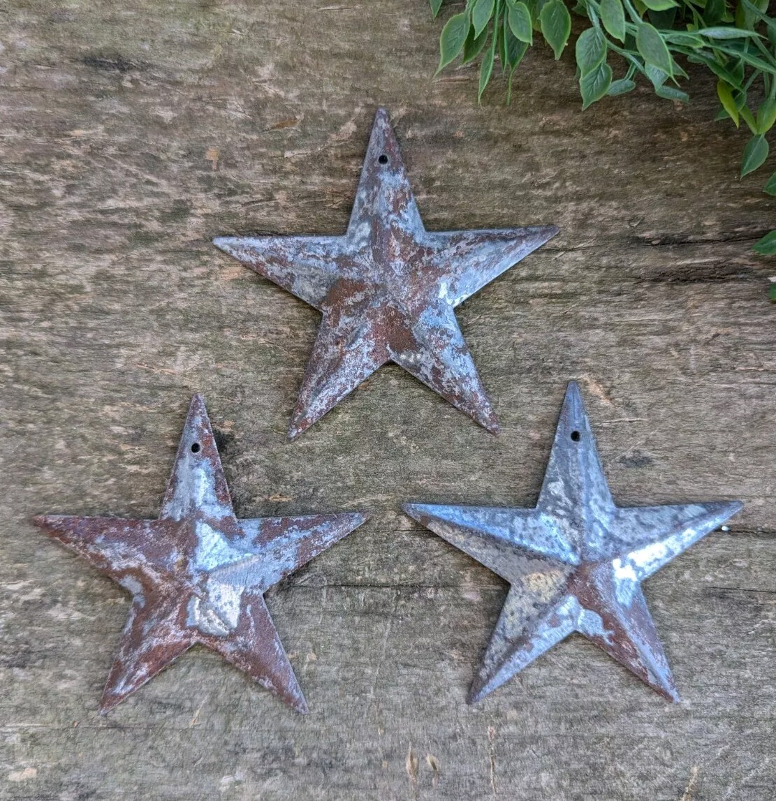 Set of 3 - 3.5" RUSTY GALVANIZED BARN STAR Aged Metal Tin Primitive Country