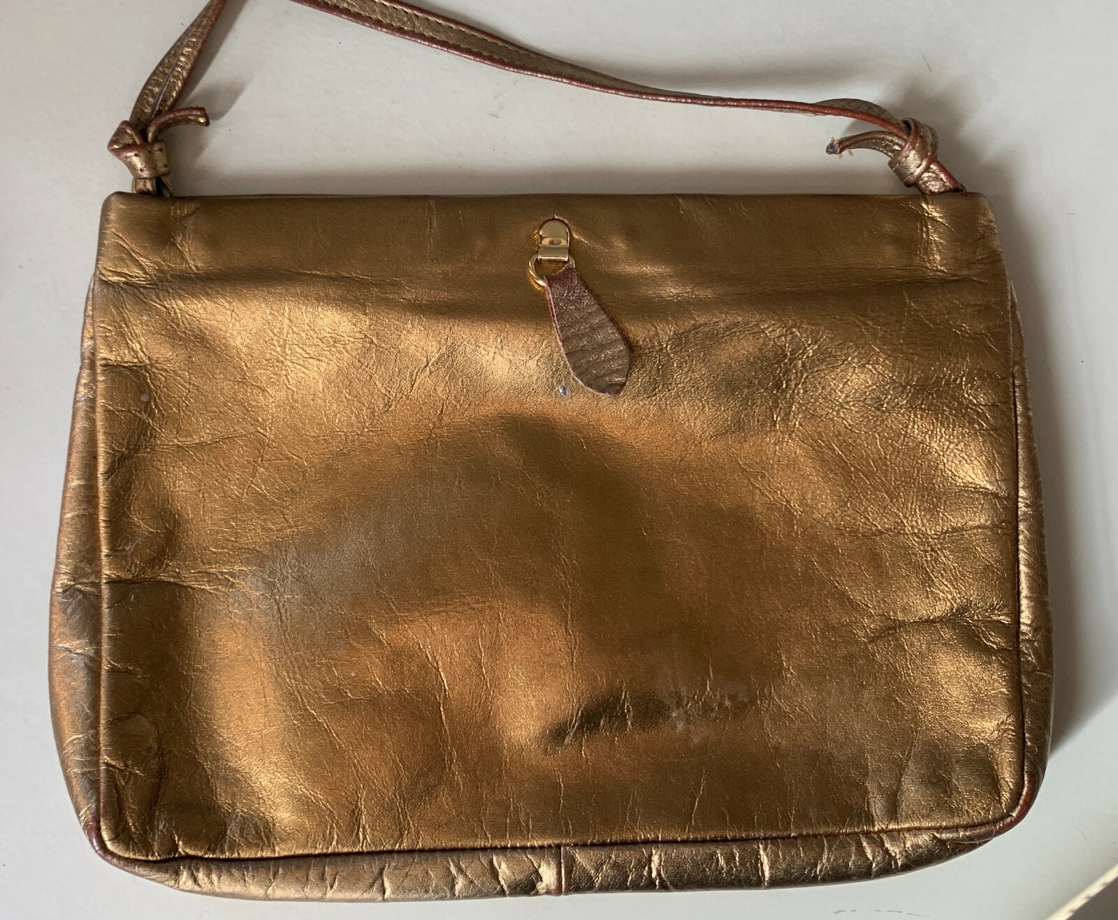 VTG 70S ETRA*LOVELY!!BRONZE GOLD LEATHER CROSS BODY PURSE BAG INTERNAL FLEX