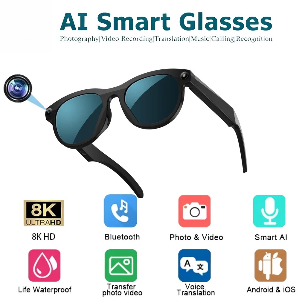 AI Smart Glasses with Camera & Translation, HD Video Bluetooth Voice Assistant