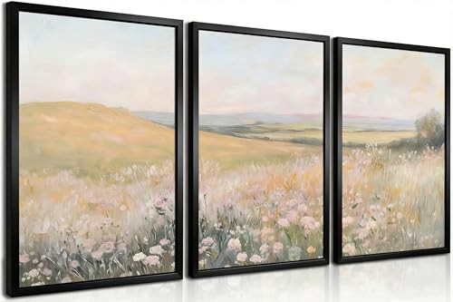3Pcs Floral Landscape Canvas Wall Art French Country Painting 12L"X16W" Poster