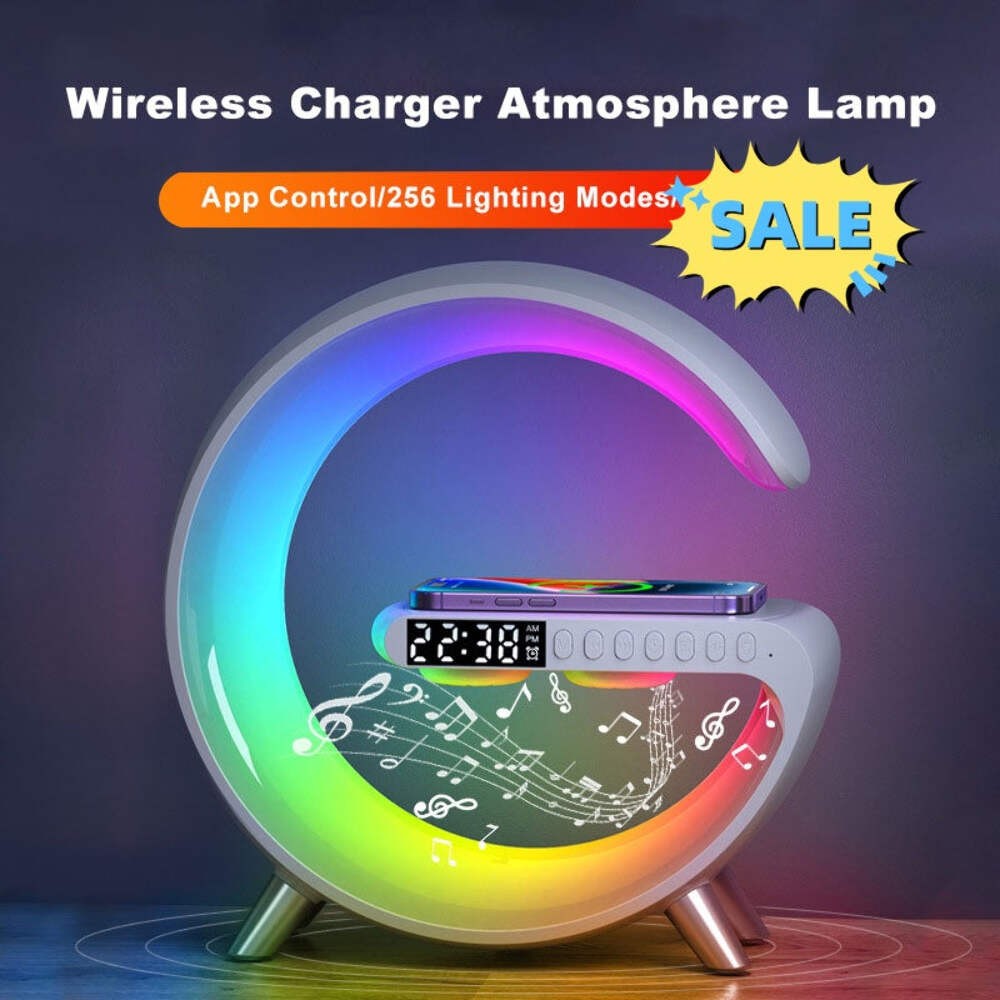 Intelligent G-Shaped LED Atmosphere Lamp 15W Wireless Charger Bluetooth Speaker
