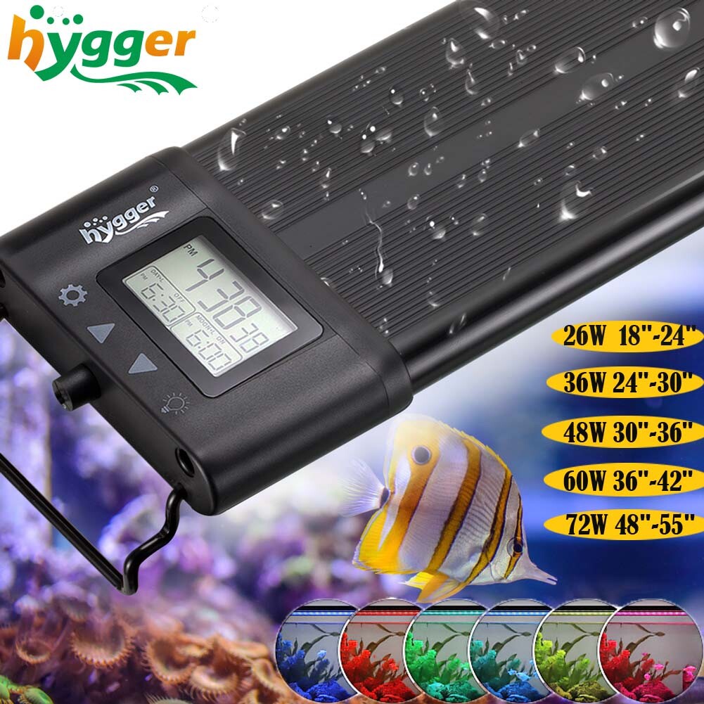 hygger 12 18 24 30 36 48" Full Spectrum Aquarium Light Extendable Timer 7 Colors