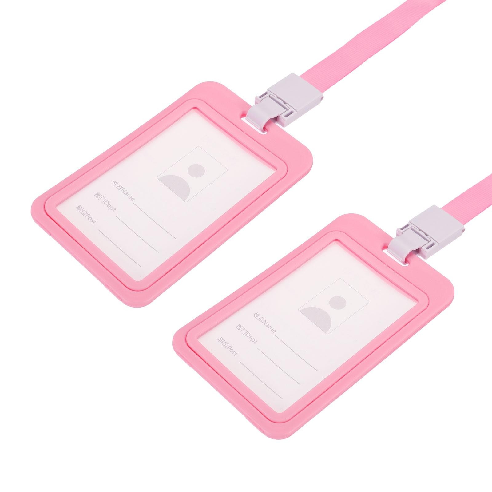 ID Badge Holders, 4.3x2.8 Inch Vertical Name Tag, Pink 2 Piece