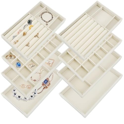 8 Pack Jewelry Organizer for Drawer, Necklace Velvet Storage Display Tray,