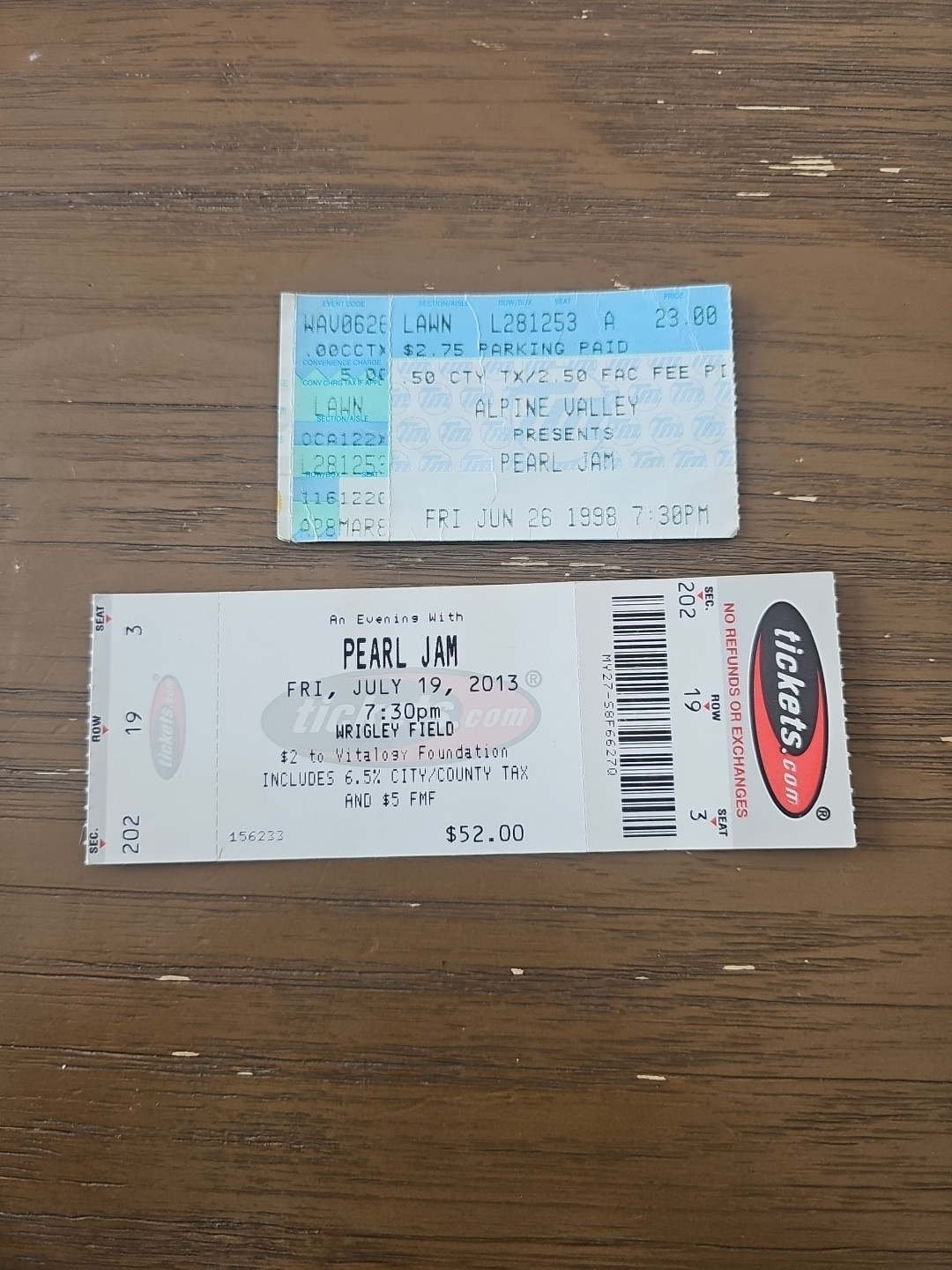 1998 2013 Pearl Jam Concert Tickets Chicago Illinois Lot of 2