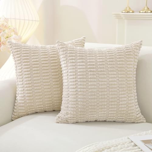 Set of 2 Corduroy Decorative Throw Pillow Covers 18" x 18" (Pack of 2) Beige