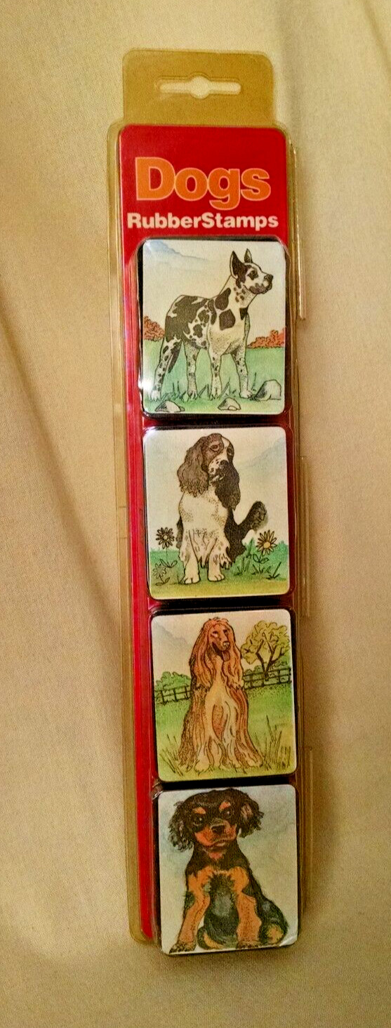 Dog Rubber Stamp Set 4 Crayon Factory 1992 Great Dane Spaniel Afghan Rottweiler