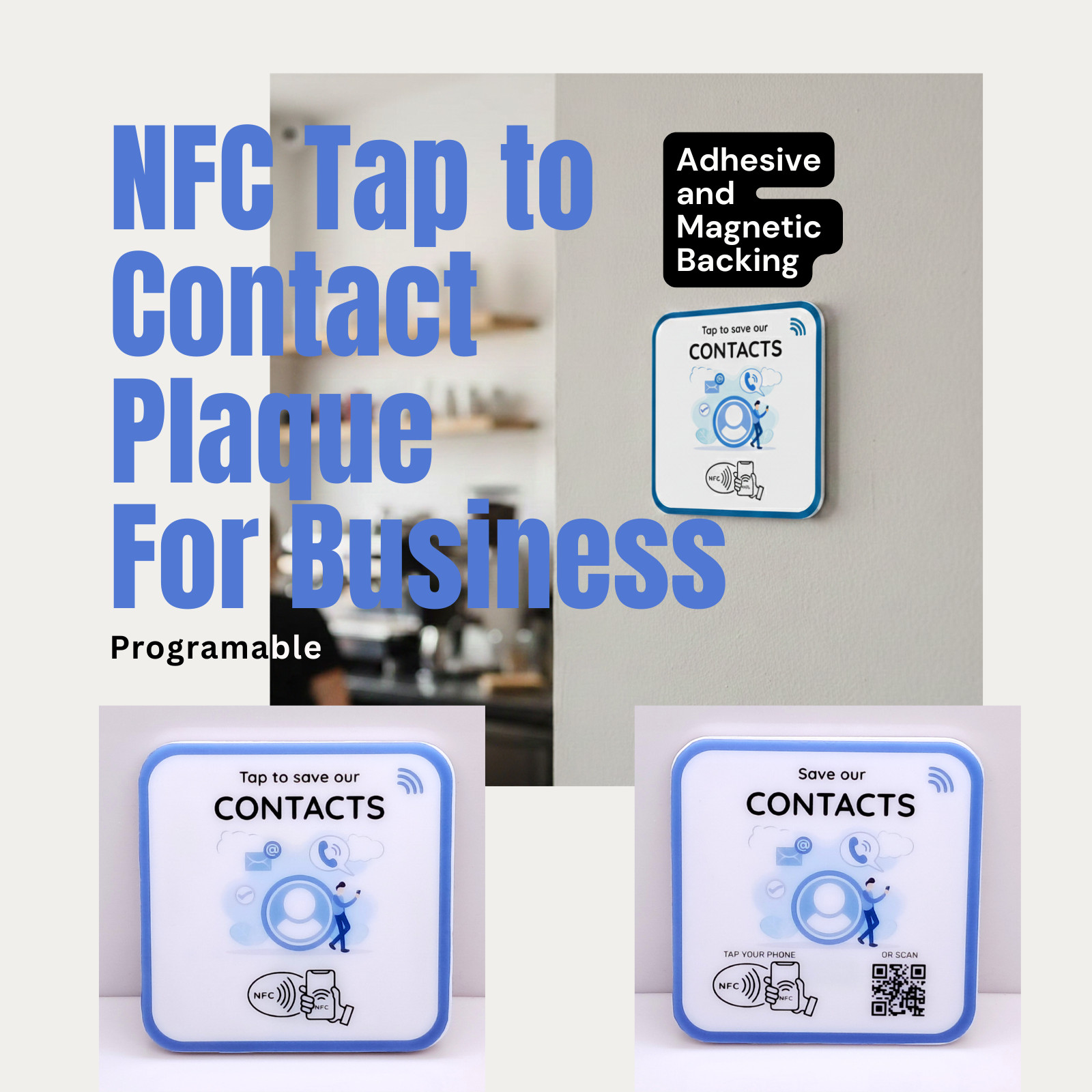 NFC Save Our Contact Plaque – NFC Business Card for Instant Contact Sharing