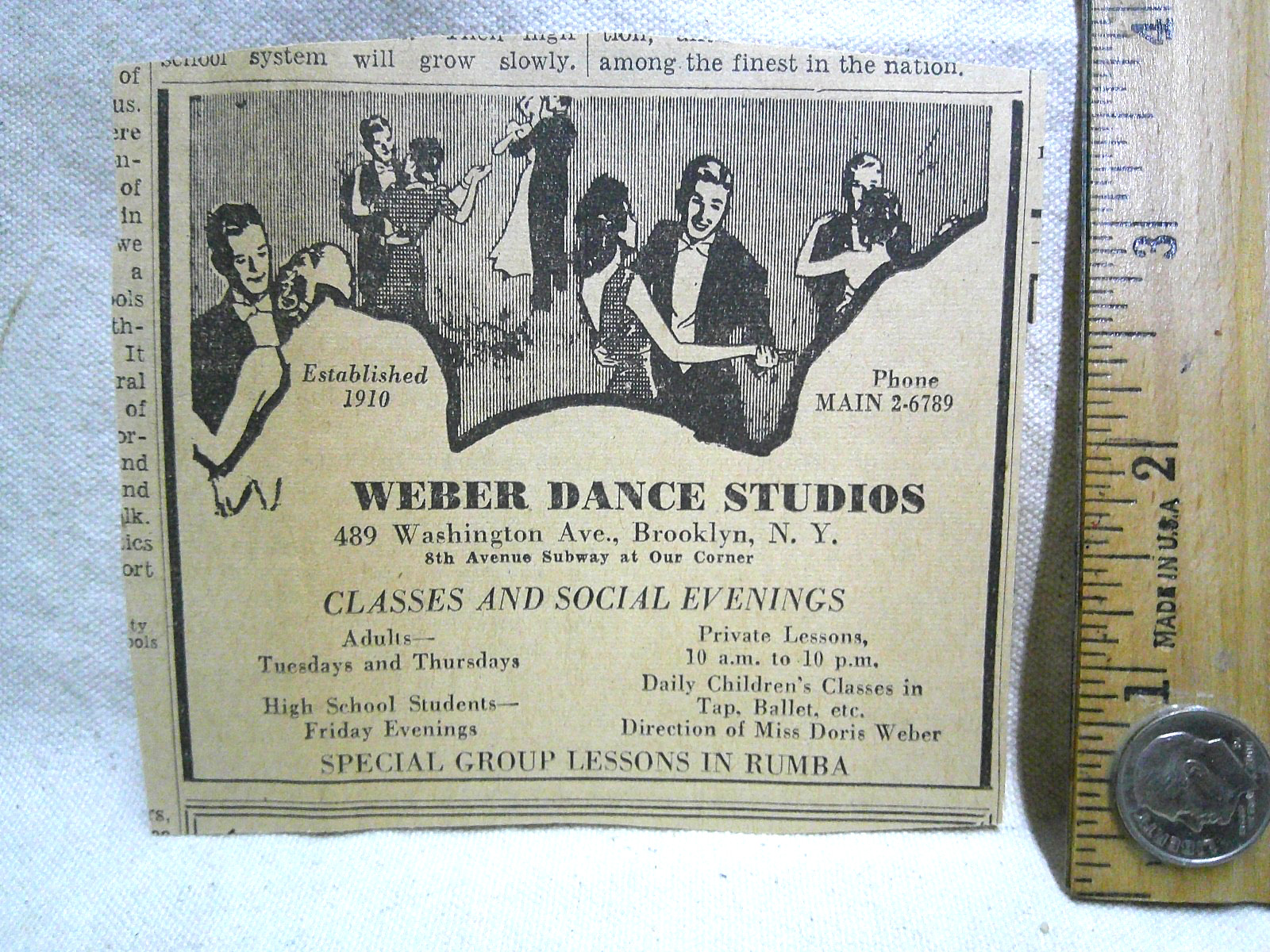 Weber Dance Studio washington ave. Brooklyn NY 1941 AD vintage