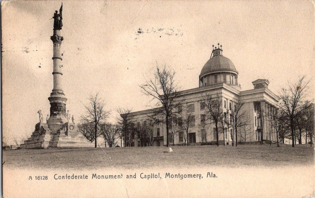 Confederate Monument and Capital Montgomery Alabama postcard a138