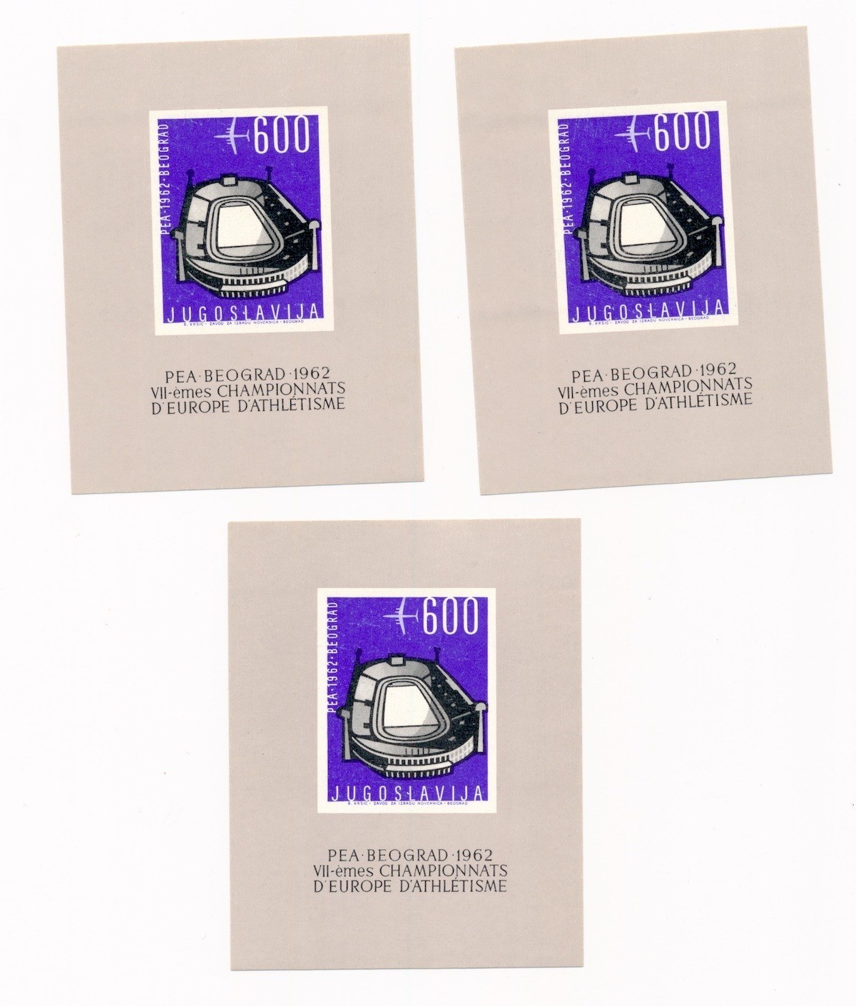 YUGOSLAVIA blocks 3 x 600 Dinara 1962 Atletic European championship MNH CV $45