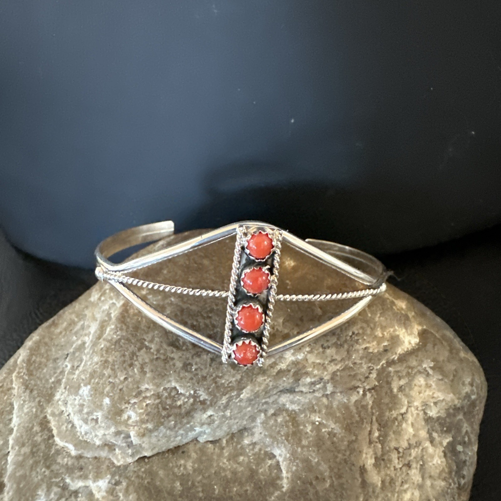 Red Coral Navajo Sterling Silver Cuff Bracelet 19292