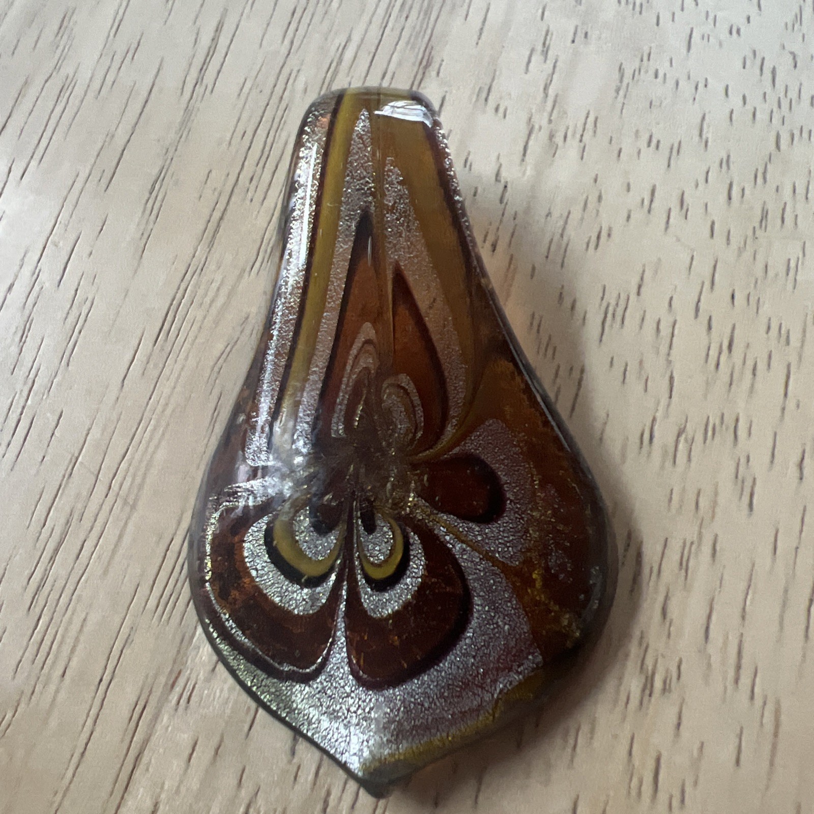 Art Glass Pendant Amber Brown Yellow Silver Colors Flower Design