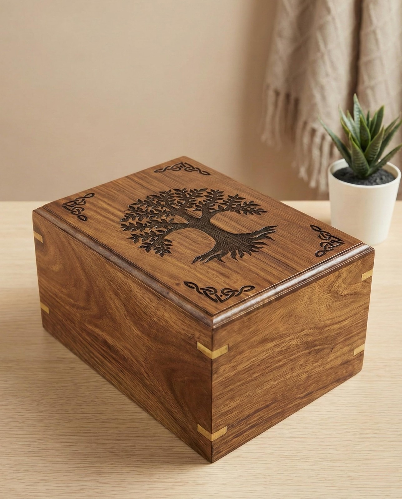Wooden Urn for Human Ashes | Tree of Life Wooden Urns Handcrafted Funeral Cre...