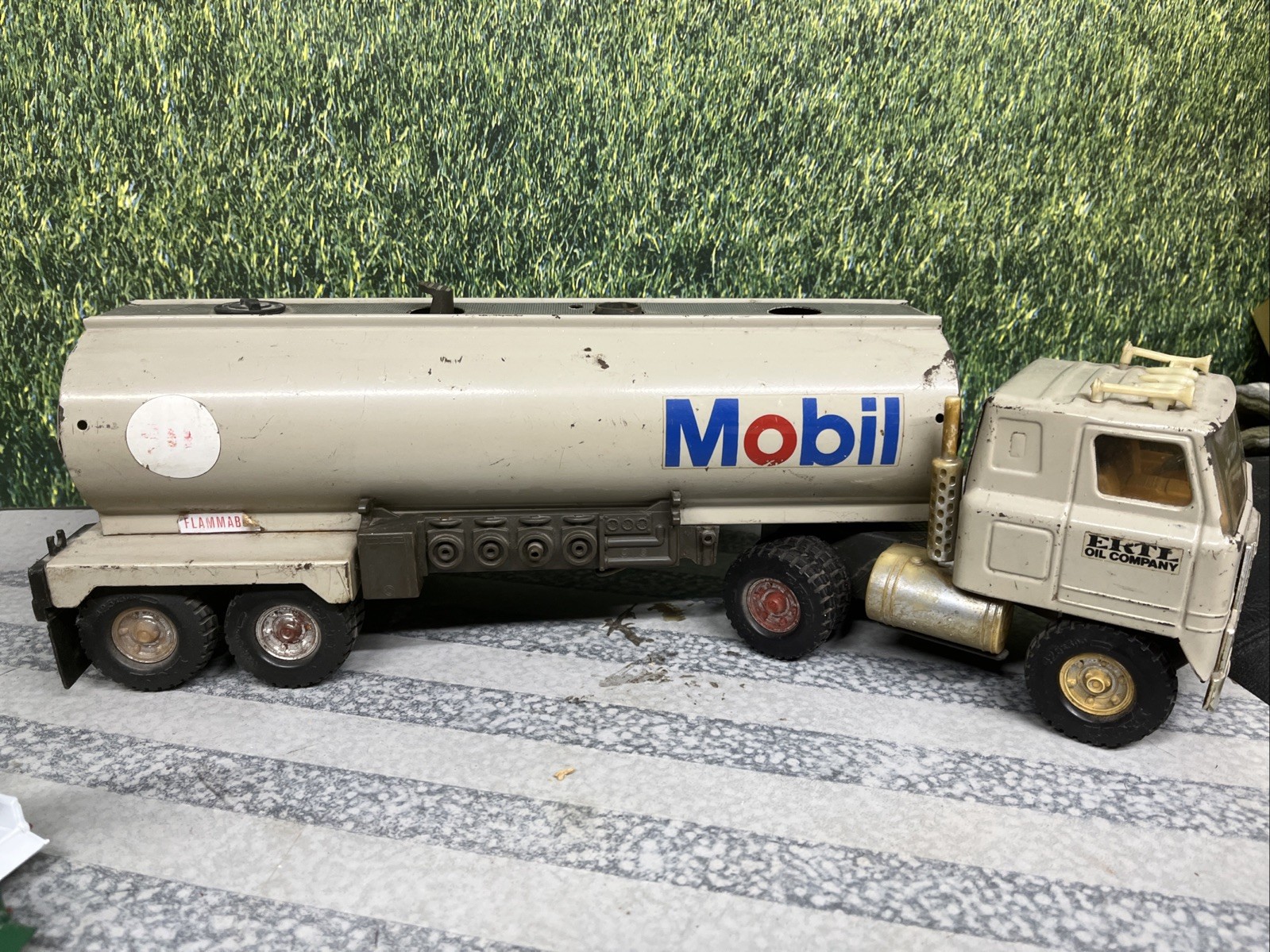 ERTL vintage Mobile Oil tanker toy truck, press steel, 1960s-1970s  collectible