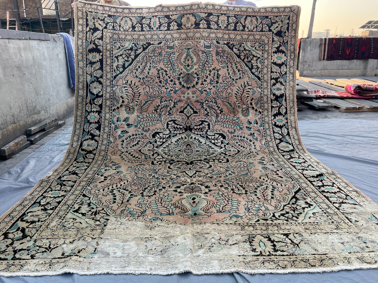 Hand-Knotted Low Pile Caucasian Medallion Oriental Rug, Nomadic Fine Bedroom Rug