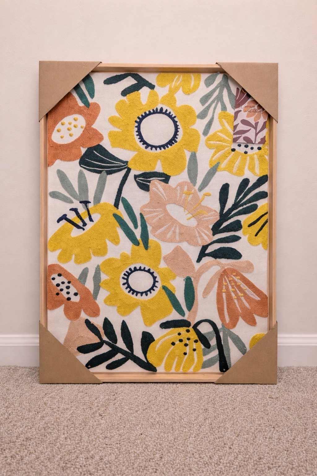 NWT BP Home Woven Embroidered Textile Wall Art Flowers 18”x 26”