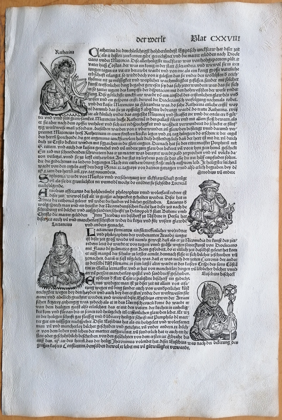 Schedel Original Incunable Leaf Katherina Lactancius Popes - 1493