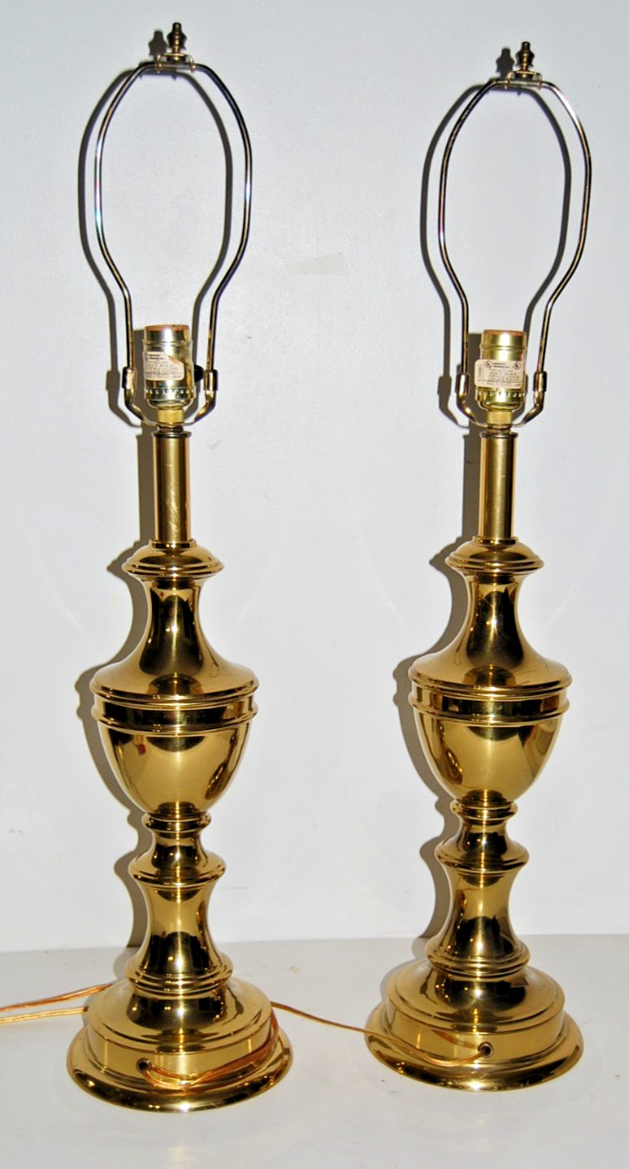 Set of 2 Vtg Leviton Mid Century Table Lamps Heavy Brass 28 Inches Tall