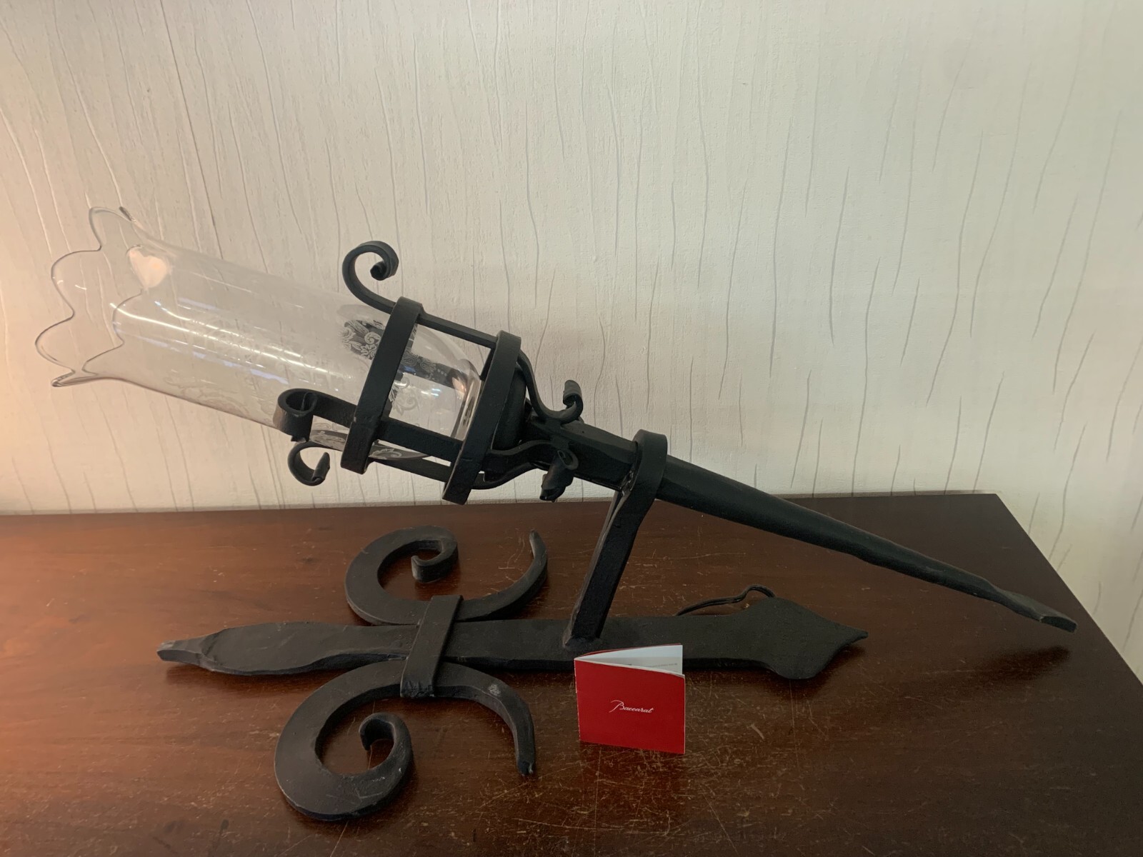 2 Short Wrought Iron Wall Sconces With Baccarat Crystal Globe (Price Per Unit)