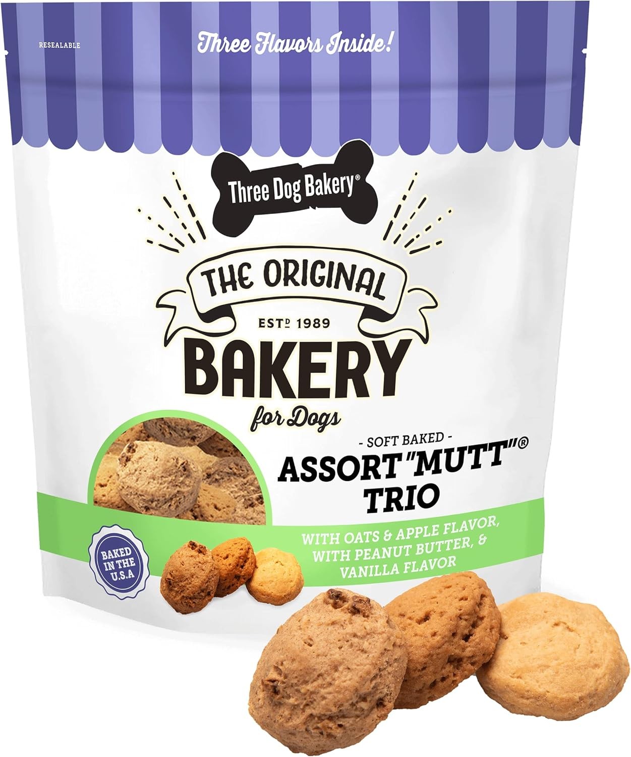 Three Dog Bakery Assort Mutt Trio, 48oz – Delicious Dog Treats with Oats, Apple,