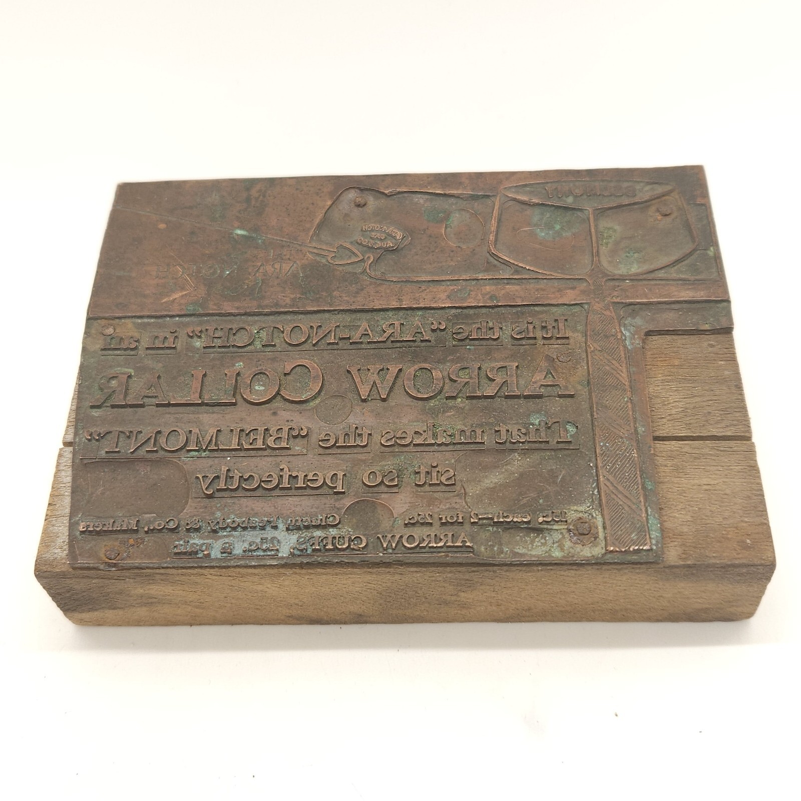 Arrow Antique Printing Block Plate Brass Arrow Shirt Collars Early 1900's