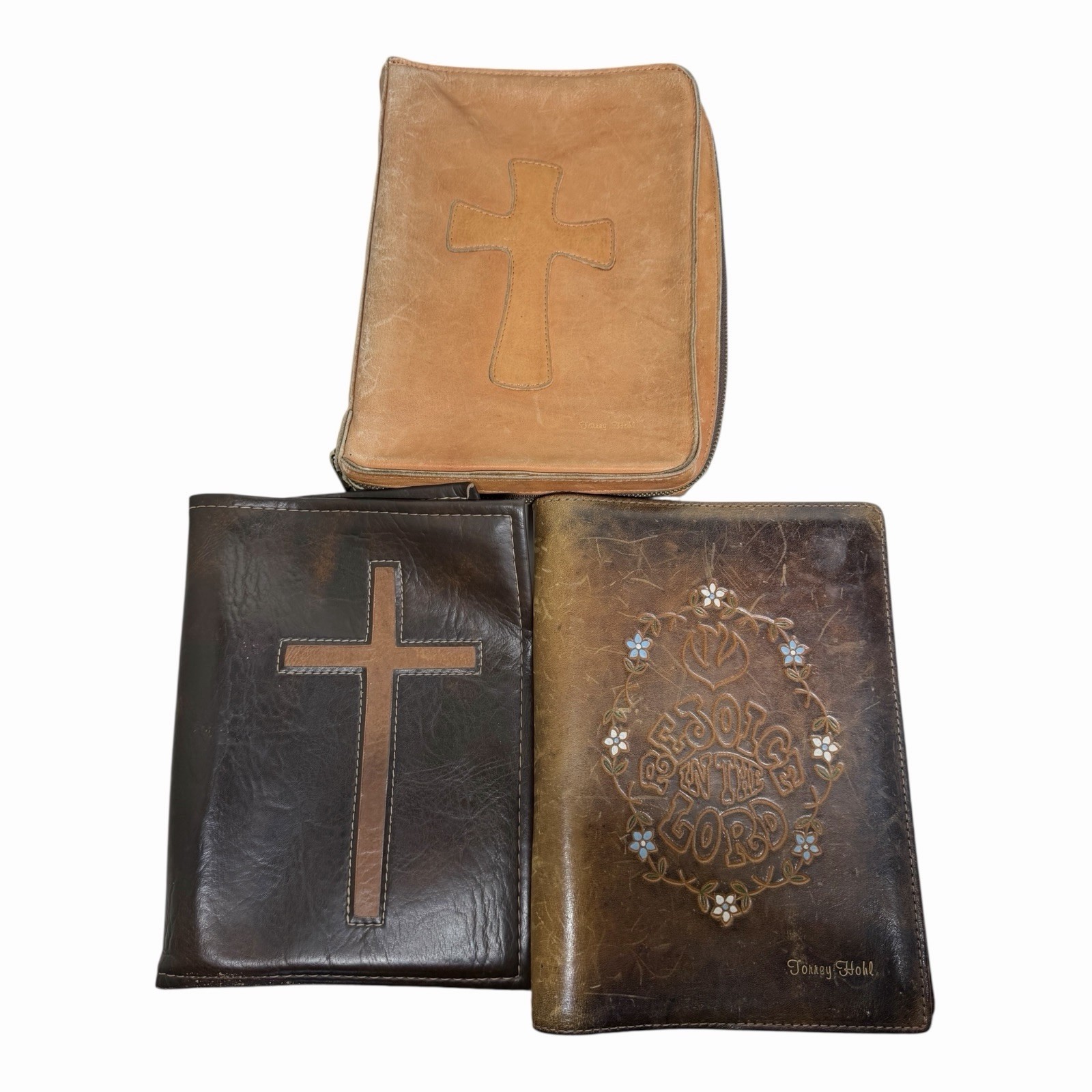 Lot Of 3 One Way Leather Bible Cover Black Medium 10"X7" Leather Bible Jacket