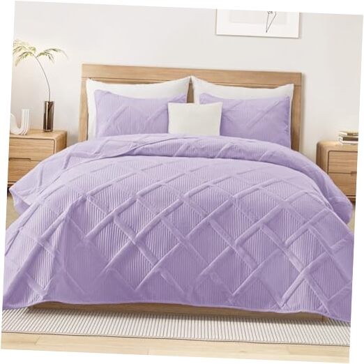  Quilts Queen Size - Lilac Quilt Set Bedspread with 2 Pillow Shams, Modern 