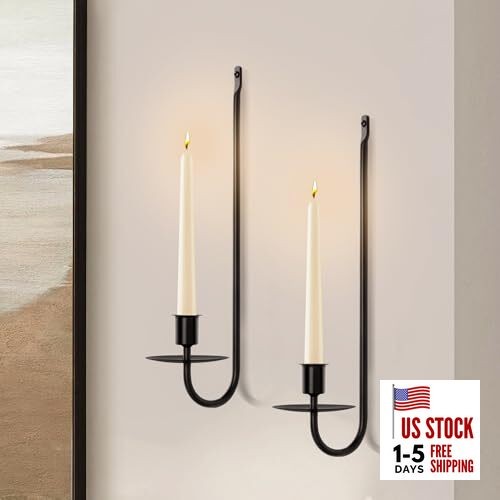 Candle Sconces Set of 2, Taper & Pillar Wall Candle Holder, 13.2 Inch 2PC Black