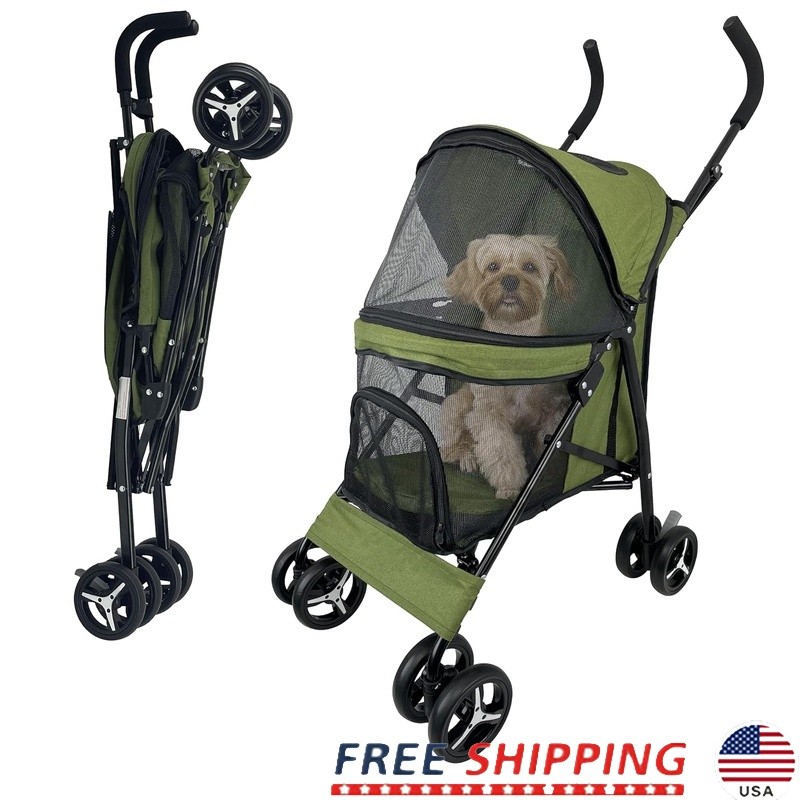 Lightweight Easy Fold Dog Stroller W/ Mesh Windows Waterproof Compact Carriage