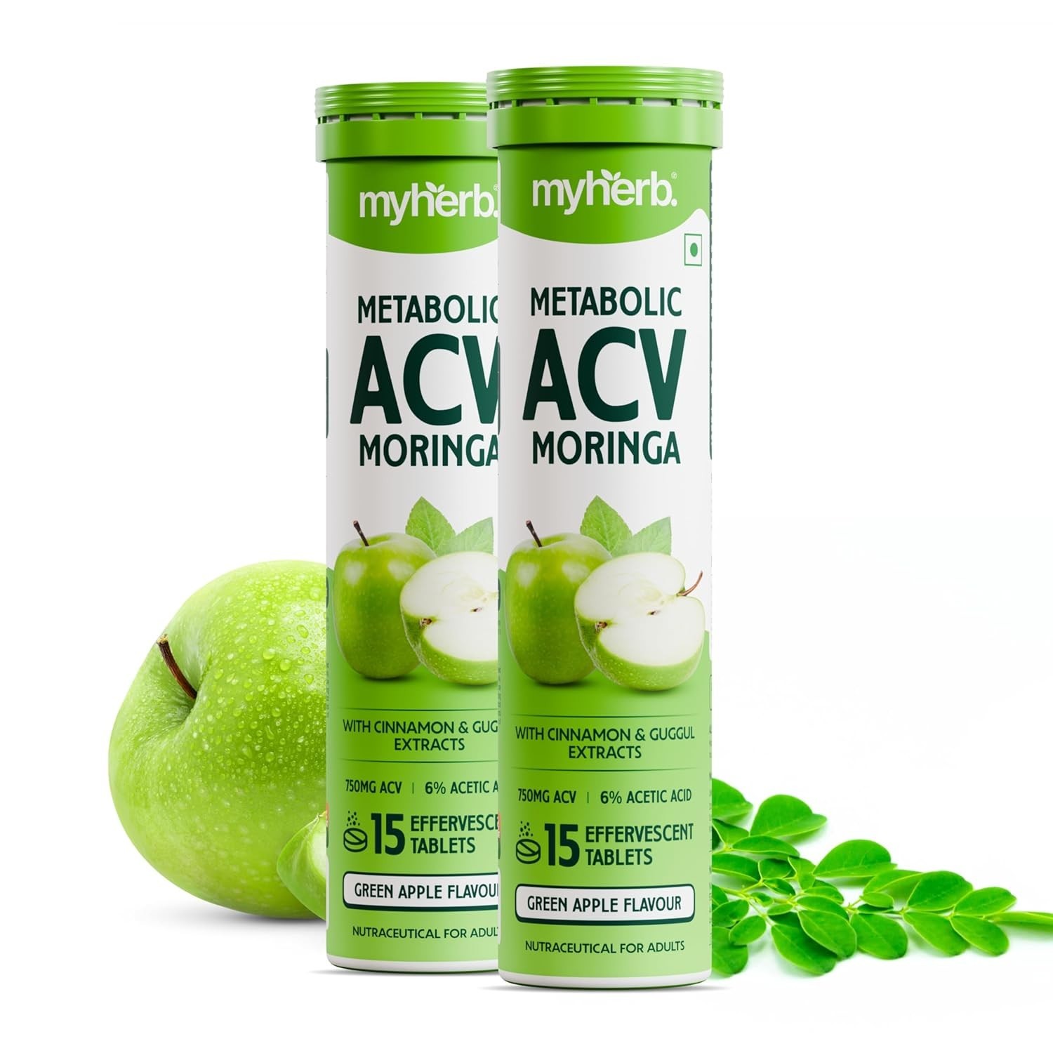 MYHERB ACV Moringa | 30 Effervescent Tablets To Control Cravings,Convert Pack 2