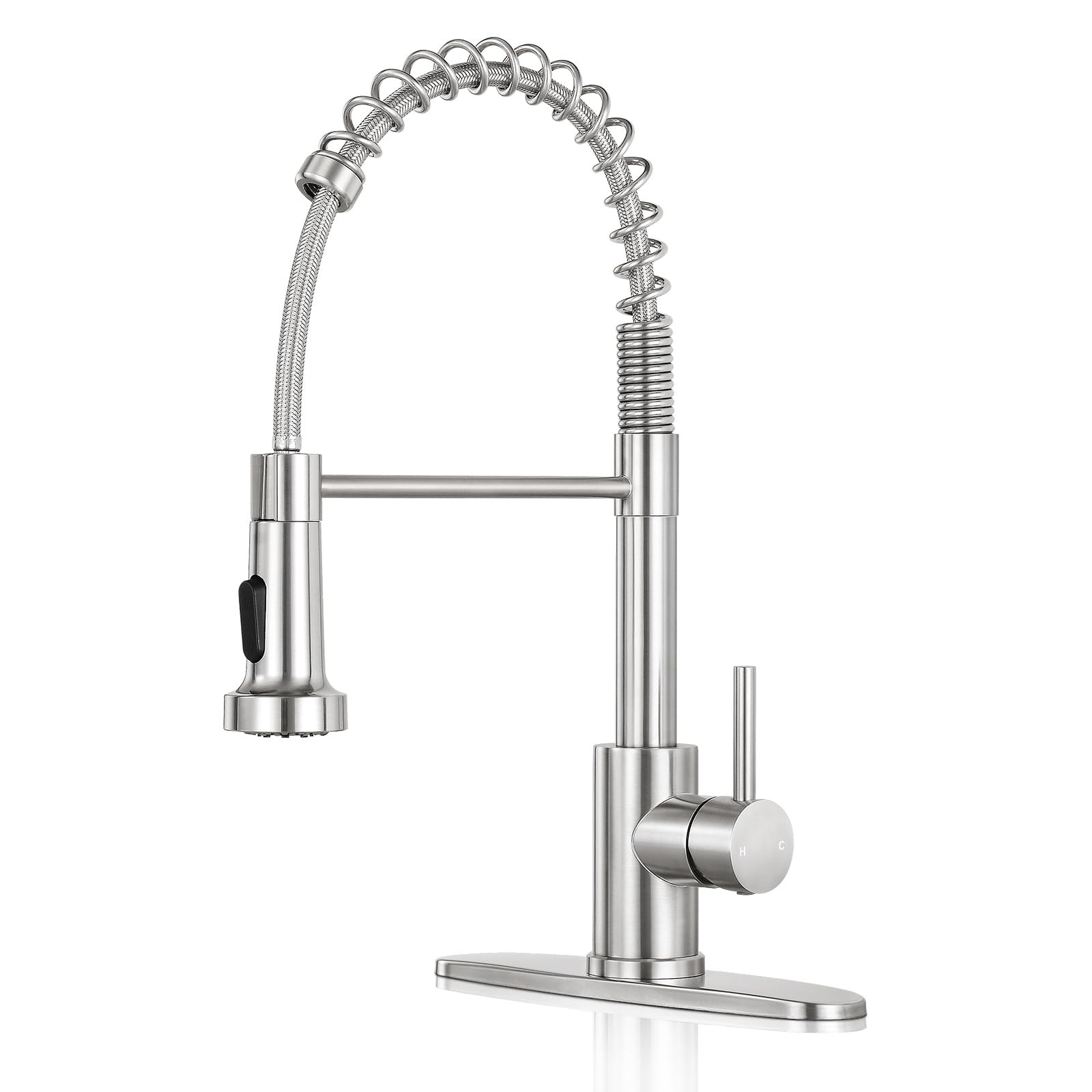 KHQF Kitchen Faucet with Pull Down Sprayer,Commercial Single Brushed Nickel 