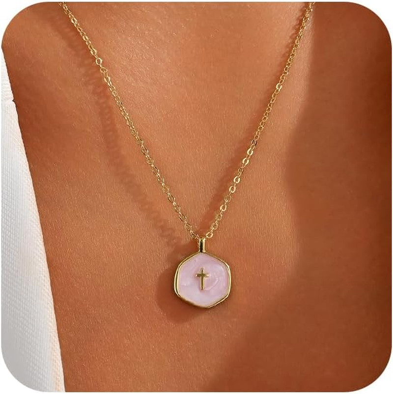 Gold Cross Necklace for Women Trendy, Dainty 14K Gold Plated Pendant Necklace Si