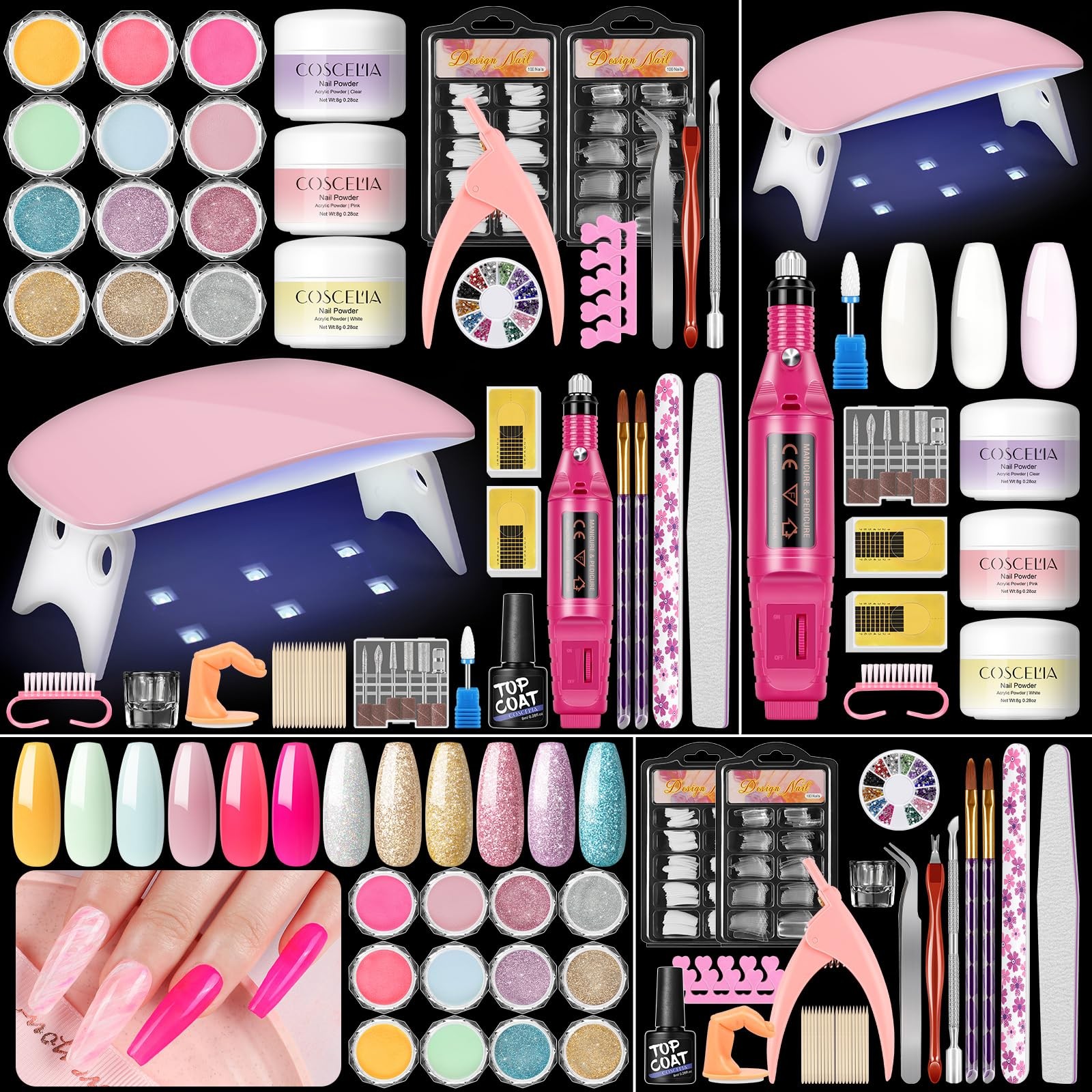 COSCELIA Acrylic Nail Kit for Beginners with Drill and Light 