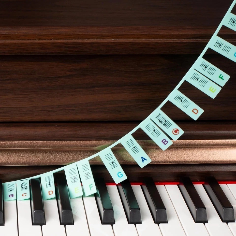 Removable Piano Key Stickers - 61 Key Glow-In-The-Dark Keyboard Labels for Begin