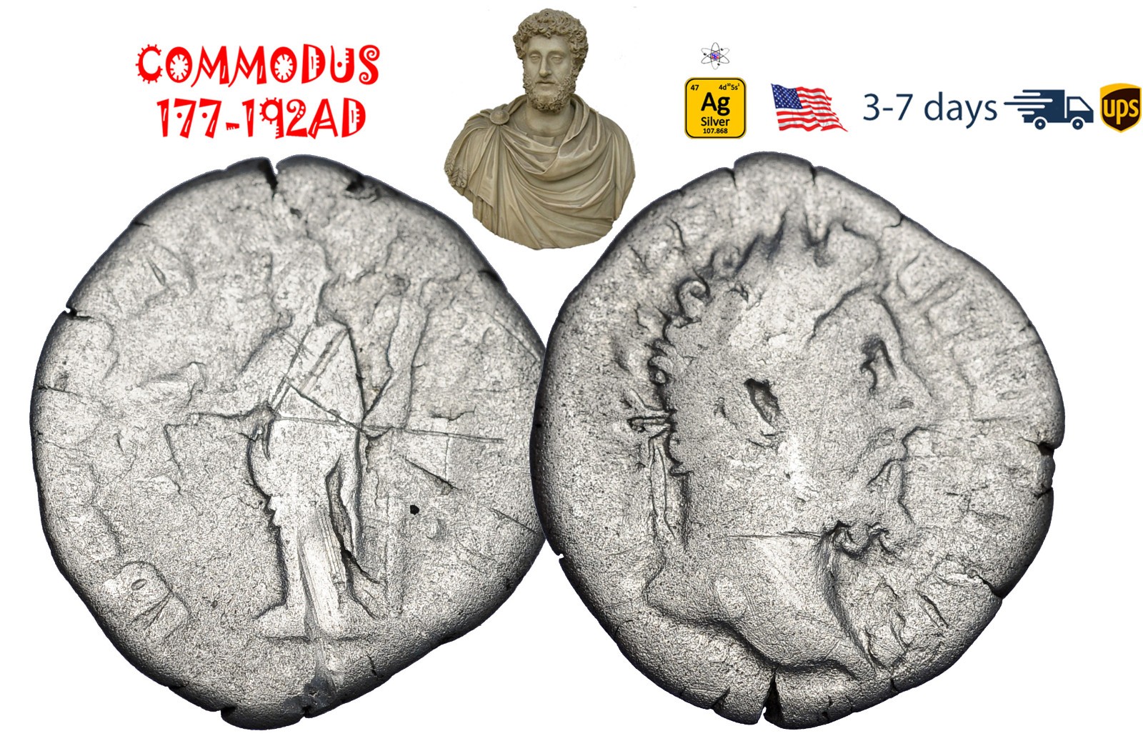 Ancient Roman Empire Coin Silver Denarius COMMODUS 177 - 192 AD Authentic #33579