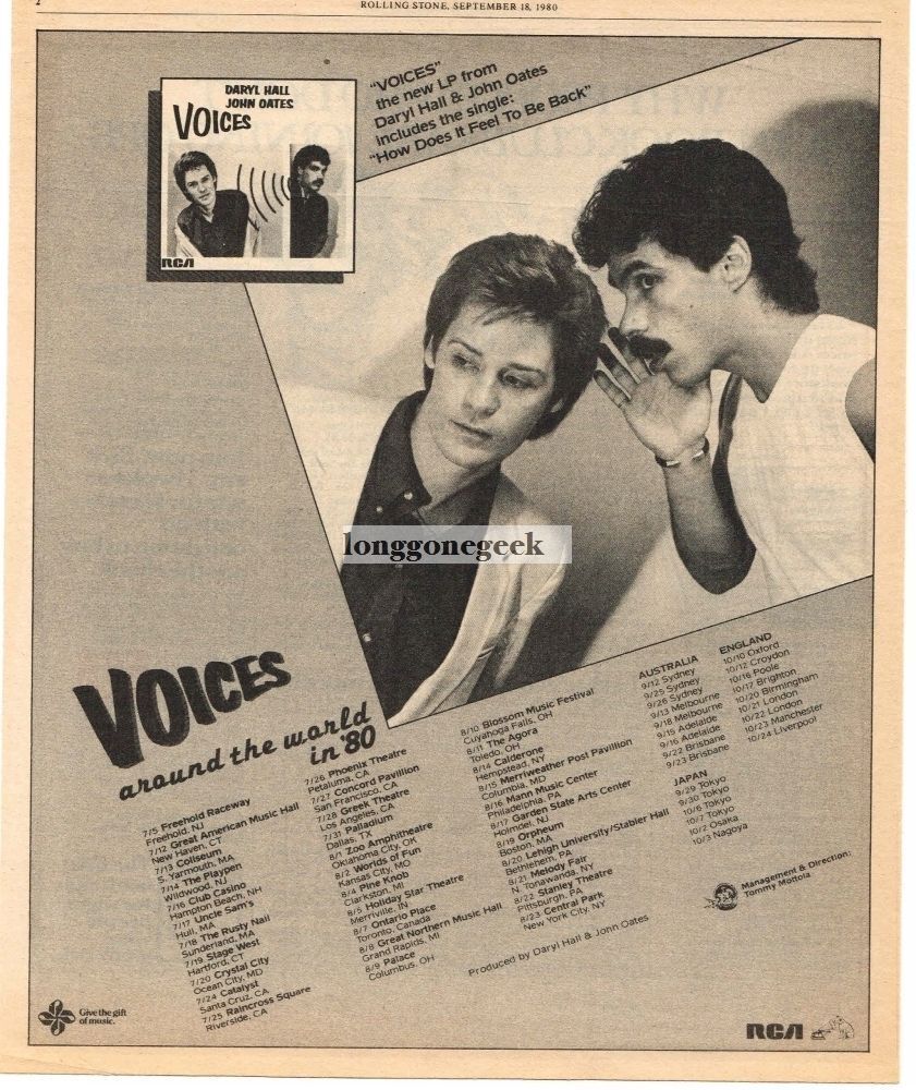 1980 HALL & OATES Voices VINTAGE Album Promo Print Ad with concert tour dates