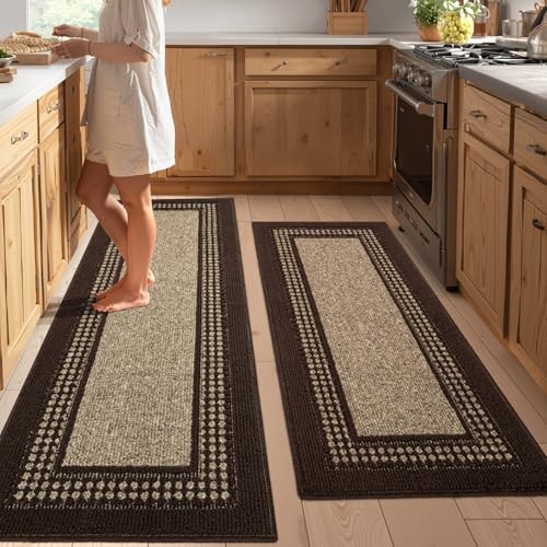 Kitchen Rugs Set,Non Slip Kitchen Mats for Floor-Thick Stain Resistant Kitchen 