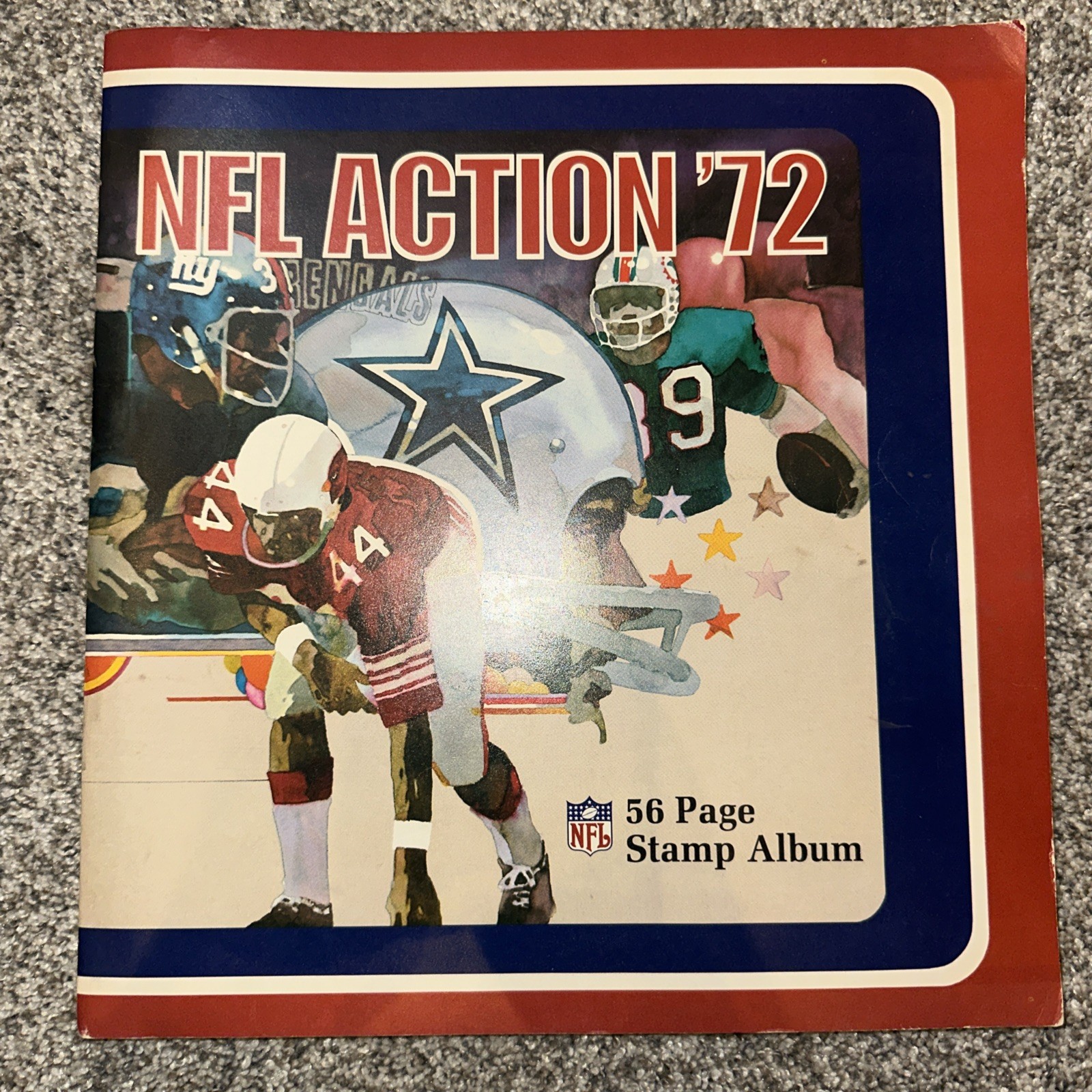 1972 Sunoco NFL Action 56 page Stamp Album with 144 Stamps Unused In Great Cond